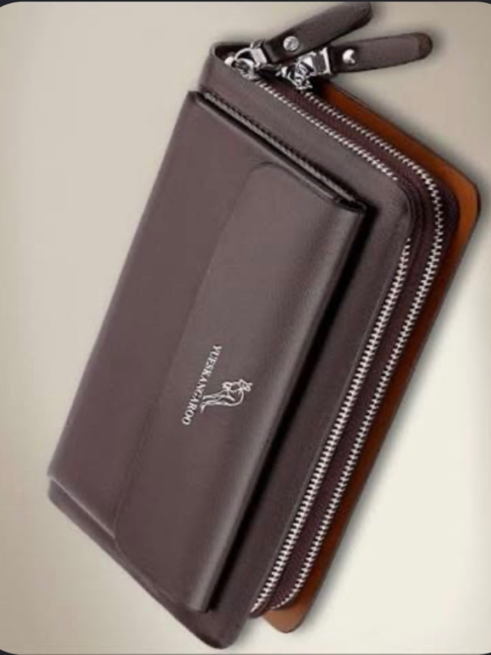Yueskangaroo Men’s Clutch Bag Double Zip PU Leather